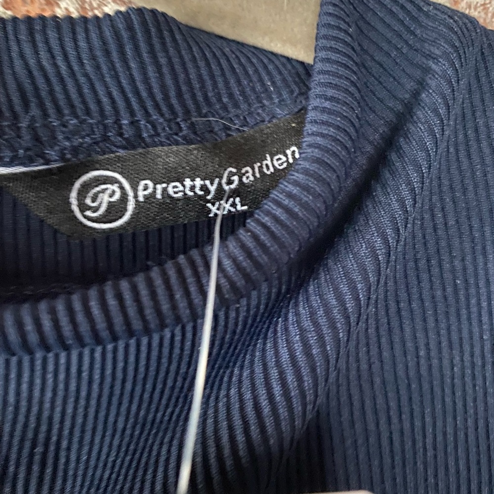 NWT PRETTYGARDEN Elegant Navy Sleeveless Long Jumpsuit, Ribbed Knit, Mock Neck - Picture 8 of 15